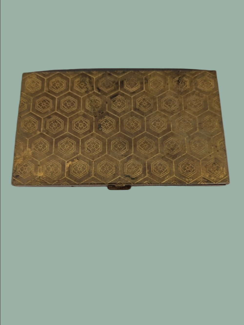 Vintage Cigarette Hexagon Pattern Brass Case - Gold Tone